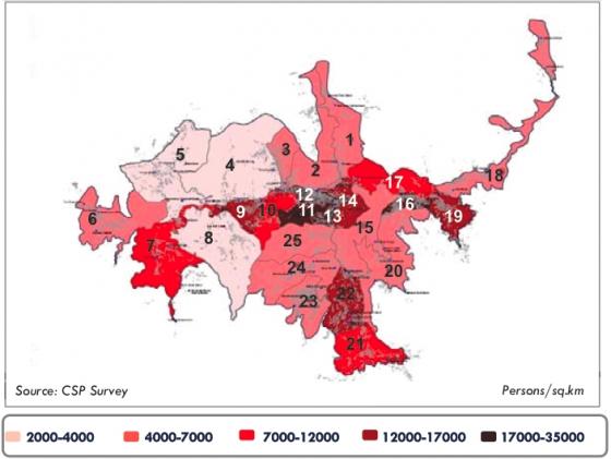Example of thematic map showing the Population Density of Wards in Shimla. Source: SMC et al. (2011)